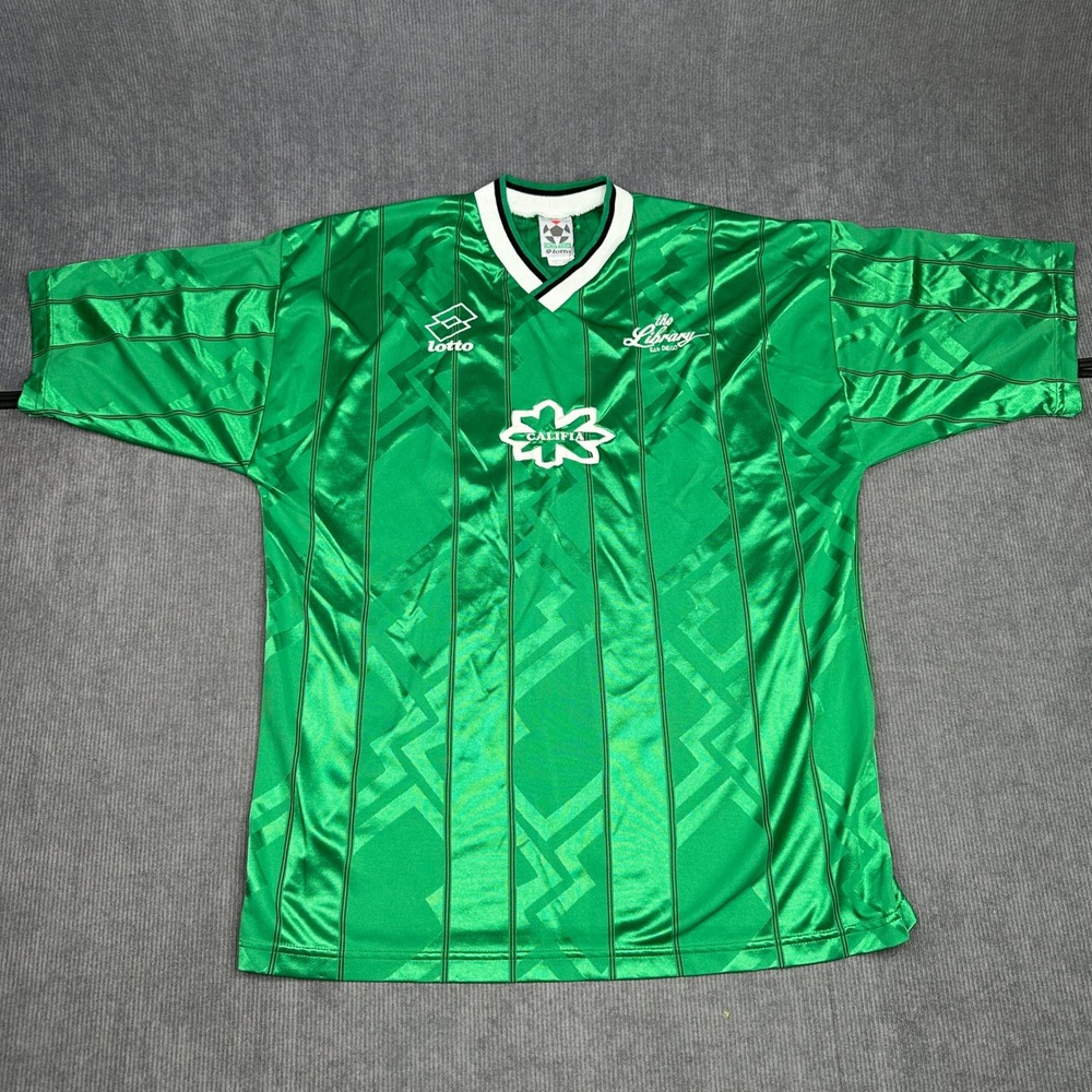 Vintage Lotto Soccer Jersey Green Striped Number 10 Califia San Diego Mens XL